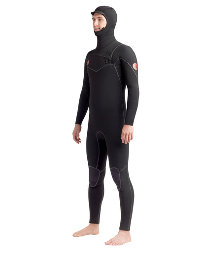 Red Cell 4/3mm Men's Chest-Zip Hooded Fullsuit - Black